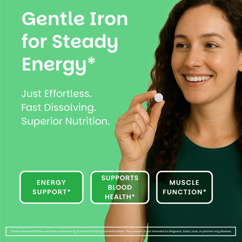 EZ Melts Iron - Supplement for Daily Energy & Iron Support - with Vitamin C - No Artificial Flavors - Non-GMO & Vegan - Zesty Orange - 180 Dissolvable Tablets (180 Servings) 90 Count (Pack of 2)