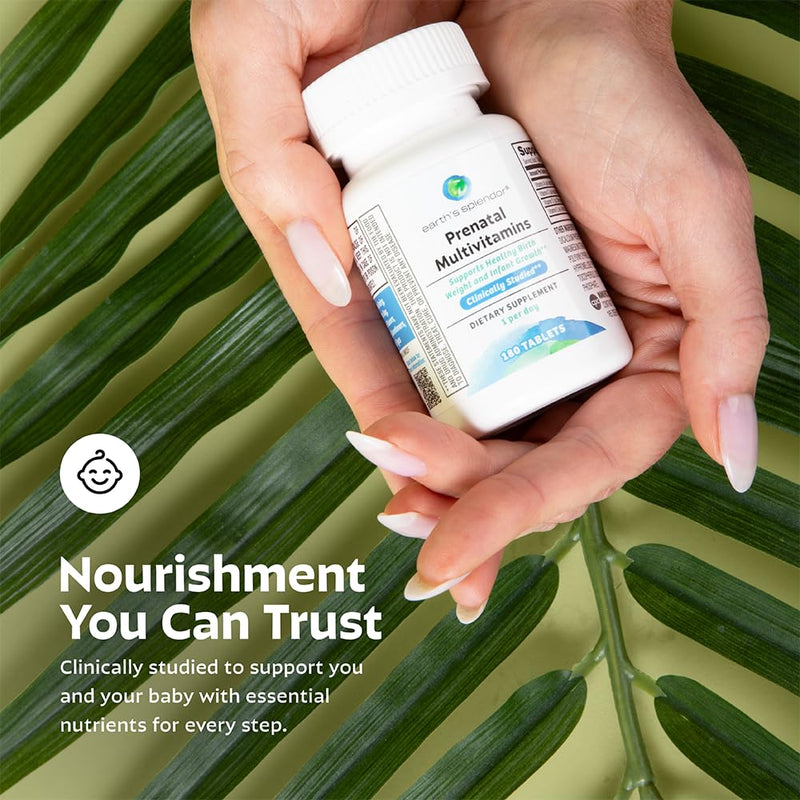Earth's Splendor Prenatal Multivitamin Pregnancy Folic Acid Iron 180 Tablets | Prenatal Multivitamin Healthy Pregnancy Baby Growth Brain Development Folic Acid Iron Non GMO MMS Studied 6 Month Supply