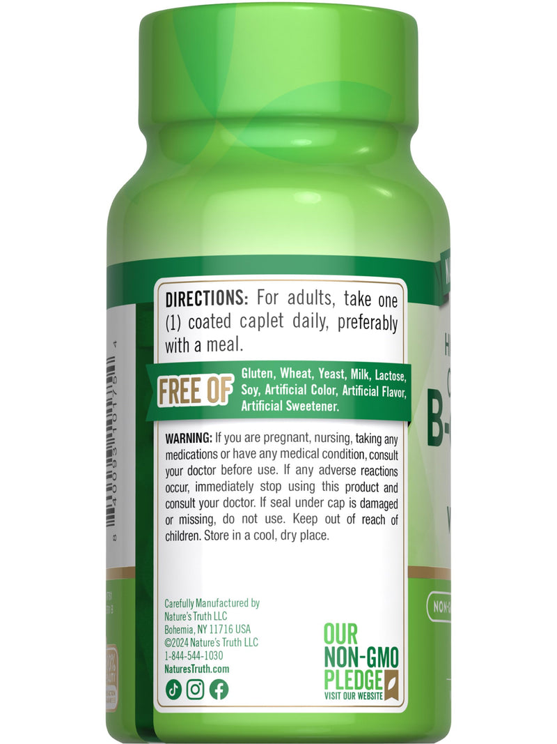 Nature's Truth Vitamin B Complex Plus Vitamin C | 100 Caplets | Vegan, Non-GMO & Gluten Free Supplement | Vegan, Non-GMO & Gluten Free Supplement 100 Count (Pack of 1)