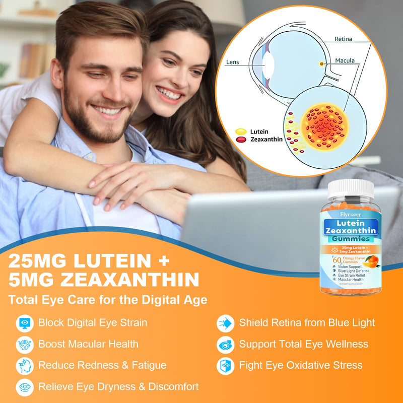 Sugar Free Lutein Gummies 25mg, Lutein and Zeaxanthin Supplements for Eye Health, 13-in-1 Eye Care Formula with Omega-3 Bilberry Saffron-Vision Health, Eye Strain, Dry Eyes,Vegan Orange Flavor 120 Cts 60 Count (Pack of 2)