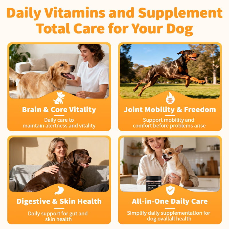 25-in-1 Dog Multivitamin Chews – All-in-One Daily Vitamins & Supplements for Dogs, Joint Support with Glucosamine MSM, Omega-3 Skin & Coat, Gut, Heart & Brain, All Breeds & Ages, Chicken, 60 Ct 60 Count