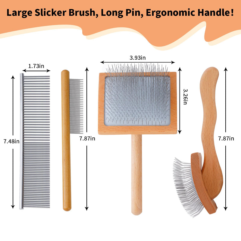 Ergonomic Slicker Brush for Long-Haired Dogs - Wooden Handle, Long Pins for Grooming Goldendoodles - BeesActive Australia