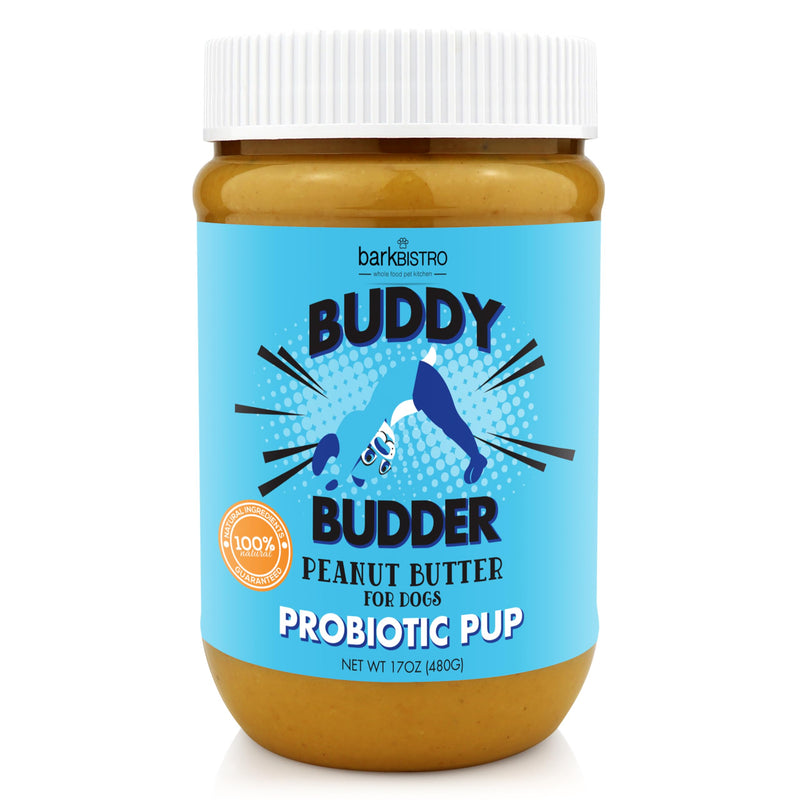 Bark Bistro Company Blueberry Probiotic Pup Buddy Budder, 100% Natural Dog Peanut Butter, Peanut Butter Treat Supplement, Made in USA (17oz)