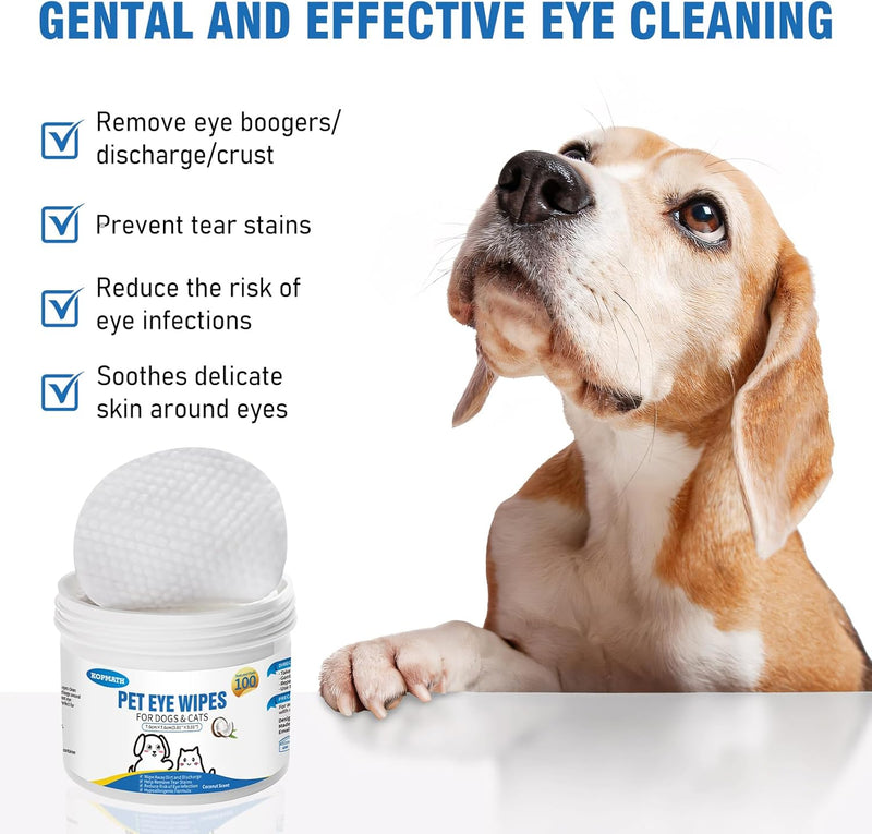Pet Eye Wipes for Dogs and Cats, Clean Tear Stain, Big & Thick Cat Eye Wipes for Dogs, Mild Ingredient, Texturized & Presoaked Pet Eye Cleaner Pad for Discharge Crust Booger, Coconut, 100 Ct - BeesActive Australia