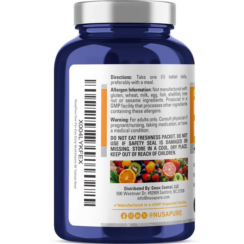 Daily Multivitamin, Magnesium Stearate, Vegan, 60 Tablets - 60 Servings | Vegetable Magnesium Stearate, Dietary Supplement Formula, Suitable for Adults, Manufactured in a cGMP Registered Facility USA