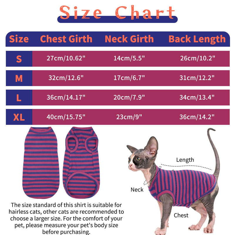 BRKURLEG Sphynx Hairless Cats Shirt Puppy Clothes Soft Cotton T-Shirts Cute Cats Pajamas Cat Stripes Vest Pet Clothes, Round Collar Vest Kitten Shirts(Pink-Blue Stripes, M) Medium PinkBlue Stripe - BeesActive Australia
