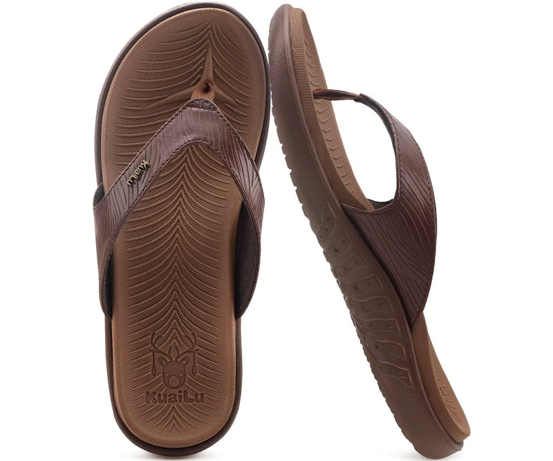 KuaiLu Women's Orthotic Arch Support Flip Flop Sandals 8.5 Brown