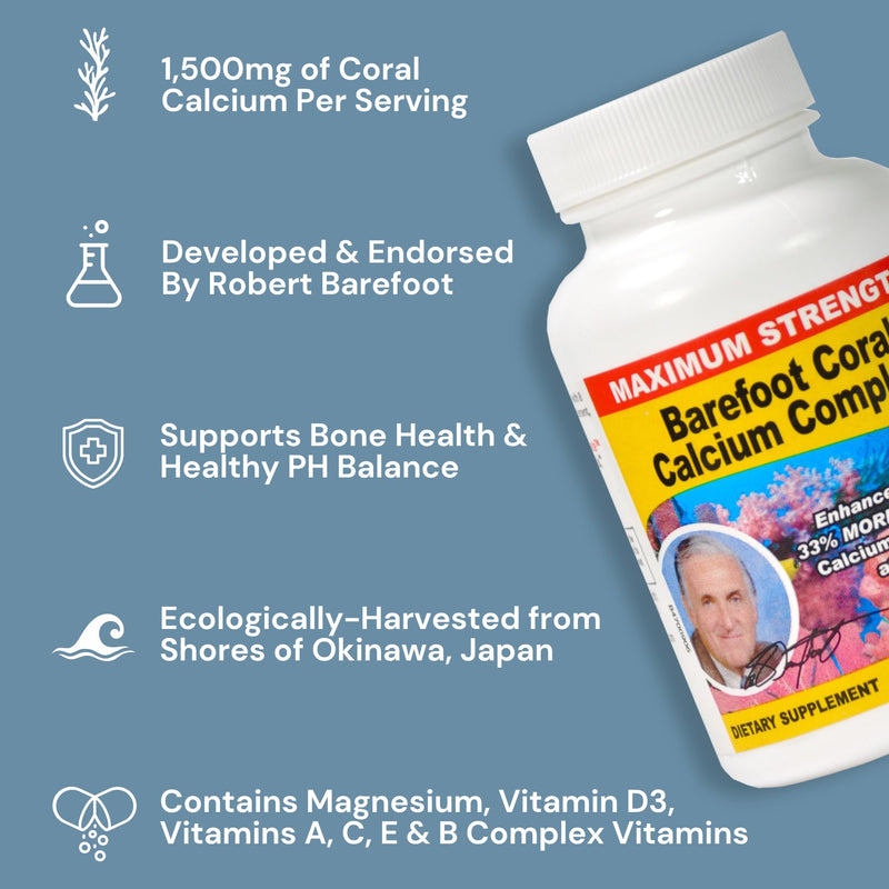 90 Capsules - Coral Calcium 1500mg | Calcium, Magnesium, Vitamin D3 & 72 Trace Minerals - Bone Health - Developed by Bob Barefoot 90 Count (Pack of 1)