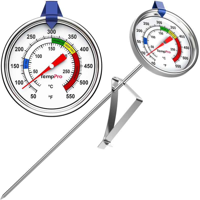 TempPro Candy Thermometer with Pot Clip, 9" Long Probe Deep Fry Oil Thermometer for Frying & Candy Making, Fryer Cooking Thermometer for Chocolate, Caramel, Brewing & Baking (Previously ThermoPro) 1 Mechanical Thermometer