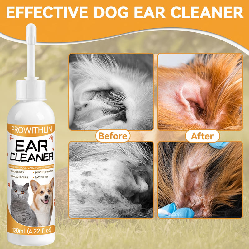 prowithlin Ear Cleaner Dogs (120 ml) - Removes wax and odors, stops head shaking and scratching - Gentle ear drops for dogs - Ear cleaner for all cats and dogs - BeesActive Australia