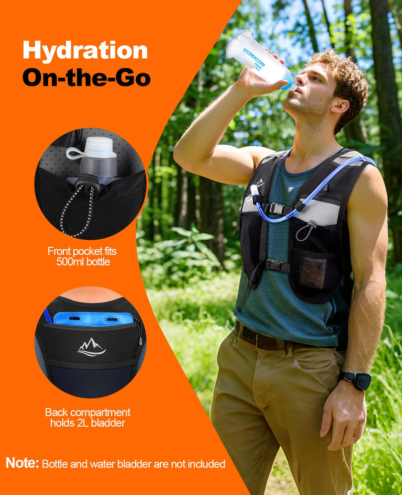 Running Vest for Women Men, Lightweight Breathable Hydration Vest with Large Compartment, Reflective Running Hydration Vest, Running Water Vest for Hiking Cycling Marathon Trail Jogging Race Medium