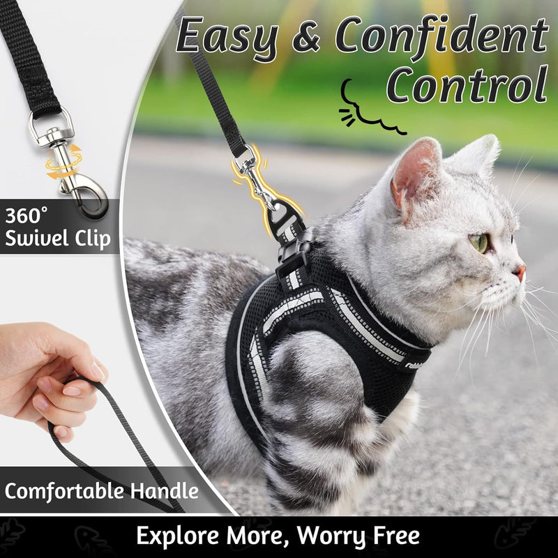rabbitgoo Cat Harness with Lead, Escape-Proof Cat Lead with Harness, Cat Harness, Kitten Adjustable Soft Kitten Vest with Reflective Strips for Small Cats, Black M M (Pack of 1) - BeesActive Australia