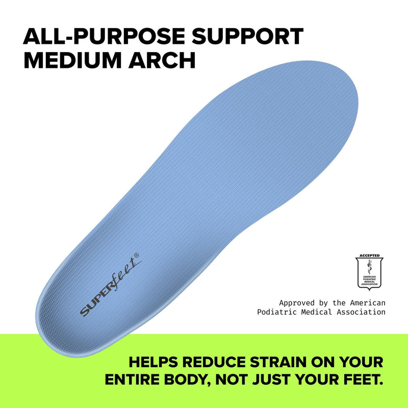 Superfeet All-Purpose Support Medium Arch Insoles (Blue) for Active Lifestyle with Medium Arch Support - Men 9.5-11 / Women 10.5-12 - BeesActive Australia
