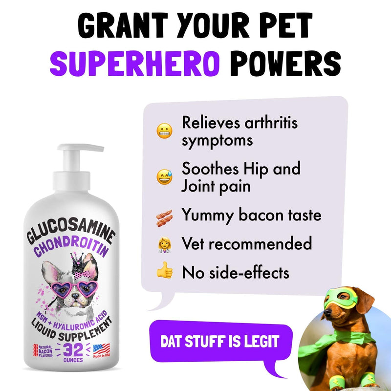 Liquid Glucosamine for Dogs Bacon Flavour Chondroitin, MSM & Hyaluronic Acid K9 Supplement Hip and Joint Formula Advanced Mobility Joint Pain Relief Senior Advanced Supplement for All Breeds 32 oz 32oz - PawsPlanet Australia