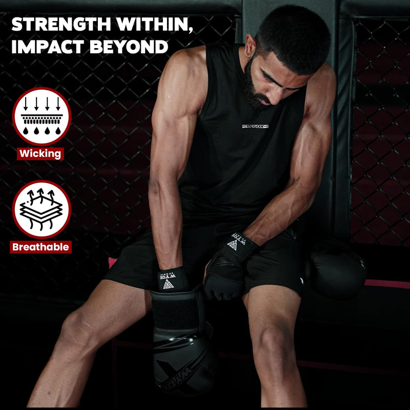 WYOX Gel Boxing Hand Wraps Inner Gloves for Men & Women, 80cm Quick Wrist Straps, Padded Knuckle Protection for Muay Thai Kickboxing, Hand Wraps for Boxing & Martial Arts Small-Medium Black