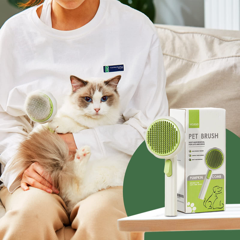 Cat Brush Dog Brush with Release Button for Shedding, Self Cleaning Cat Comb Hair Brush for Indoor Cats, Dog Deshedding Brush Grooming Kit, Pet Supplies Hair Remover Tool Green - BeesActive Australia