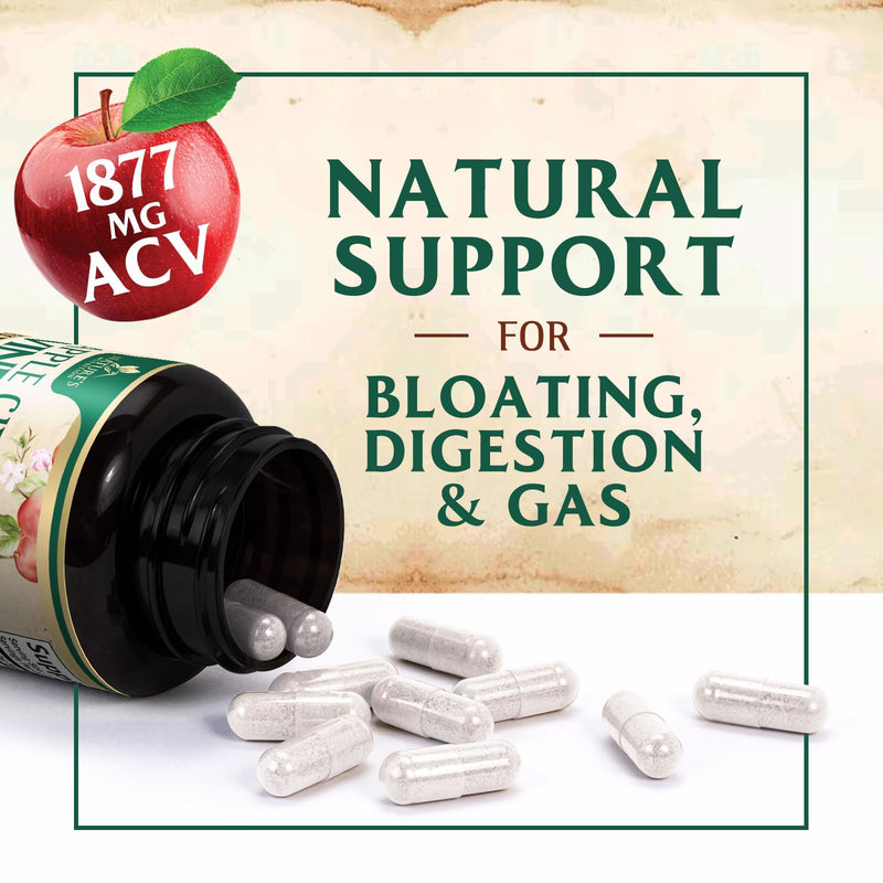 Apple Cider Vinegar Capsules 1877mg per Serving - Extra Strength Detox & Cleanse with Vitamin D & Zinc - Premium ACV, Joint Natural Digestion & Immune Support - Vegetarian Supplement - 60 Capsules 60 Count (Pack of 1)