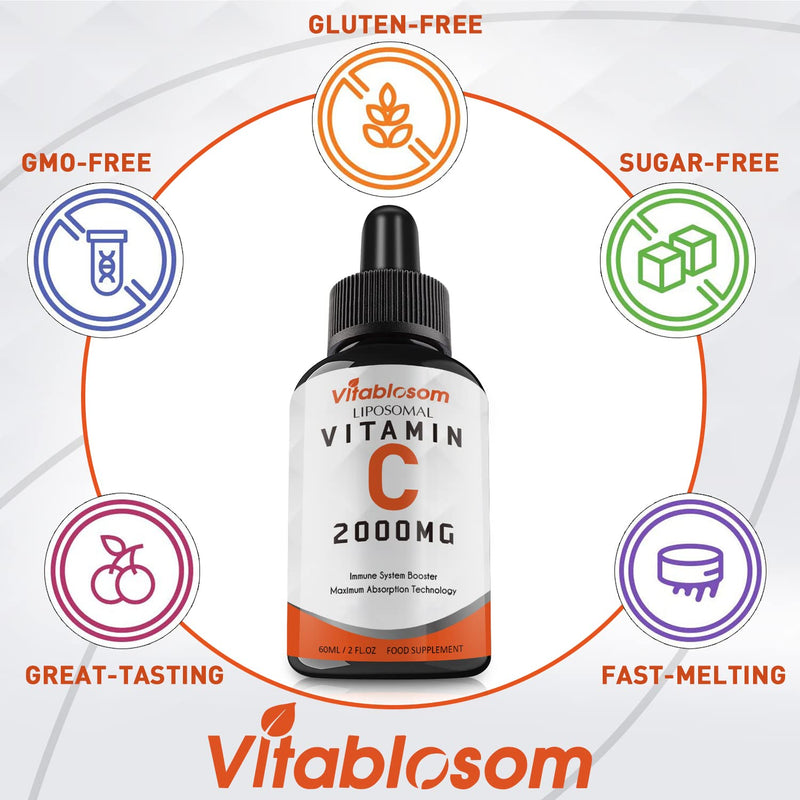 Vitablosom Liposomal Vitamin C 2000mg Liquid for Adults, High Absorption VIT C, Maximize Vitamin C, Immune System & Antioxidant Support, 60ML (1 Bottle) 2.02 Fl Oz (Pack of 1)