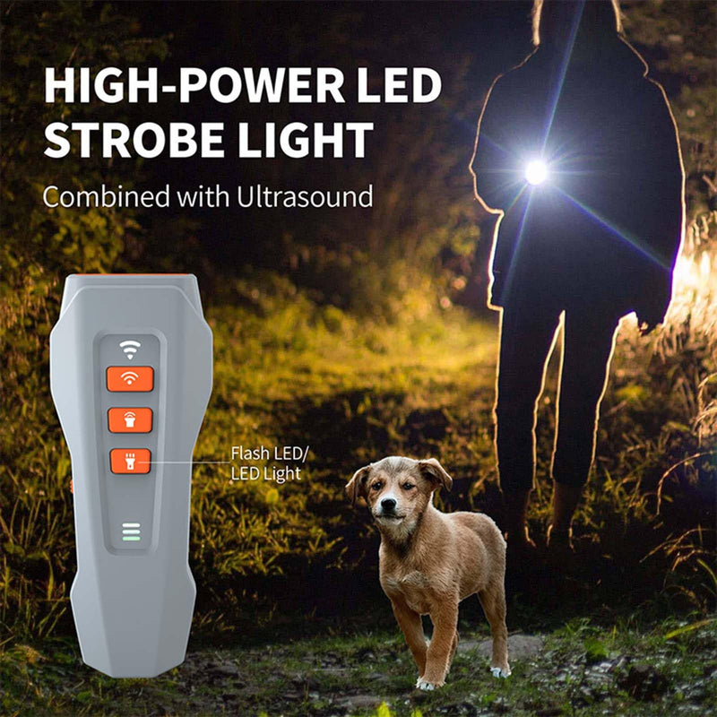 GROZY 2026 Upgraded Rechargeable Ultrasonic Anti Barking Device with 3 Modes & LED Flashlight, Waterproof No Shock Bark Stopper for All Dogs Indoor Outdoor Grey