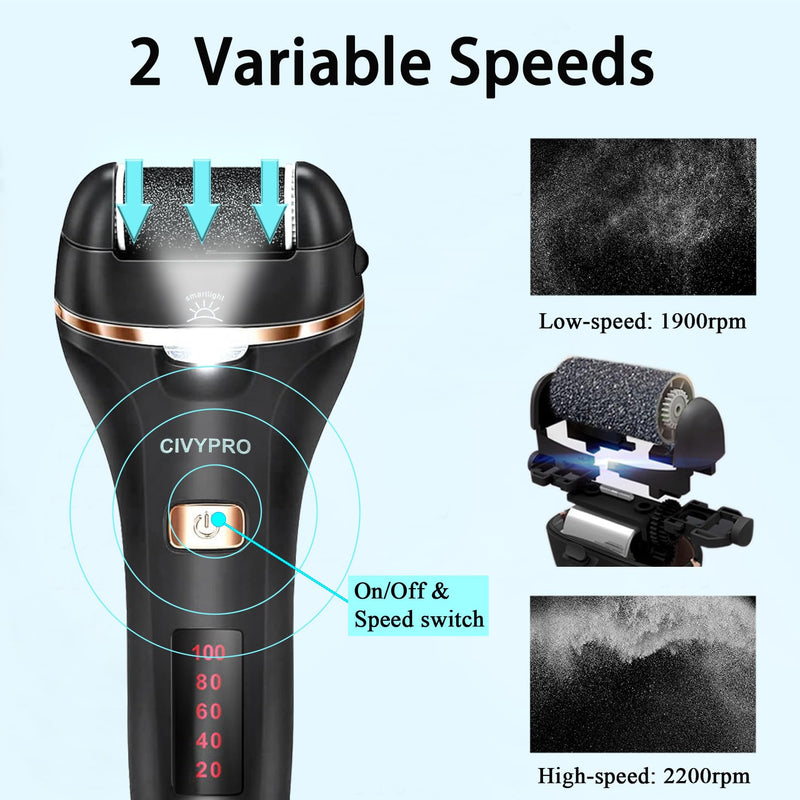 Electric Foot Callus Remover- Long Service Time, Rechargeable Electronic Foot File- Ideal Gift, Professional Pedicure Tools, Waterproof Foot Scrubber, Pedicure Kit Feet Care for Dead Skin (Black) Black - BeesActive Australia