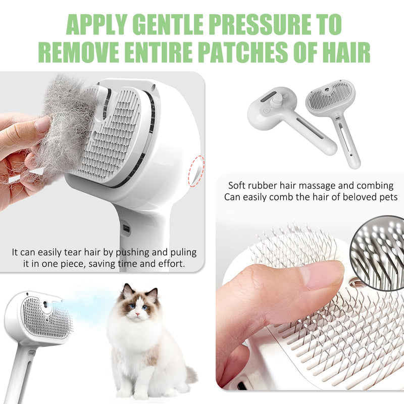 3-in-1 cat brush with steam, steam brush for cats with water tank, dog brush self-cleaning, clean pet hair brushes with one button, for short-haired and long-haired dogs and cats - BeesActive Australia