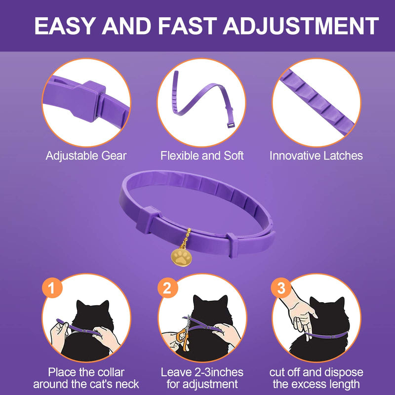 4 Pcs Calming Cats Collar Adjustable Cat Calm Collar Lavender Scent Relaxing Cat Collar with 2 Pendant for Puppies Cats Reduce Stress Aggression Anxious, up to 15 Inches (Purple, Gold) Purple, Gold - BeesActive Australia