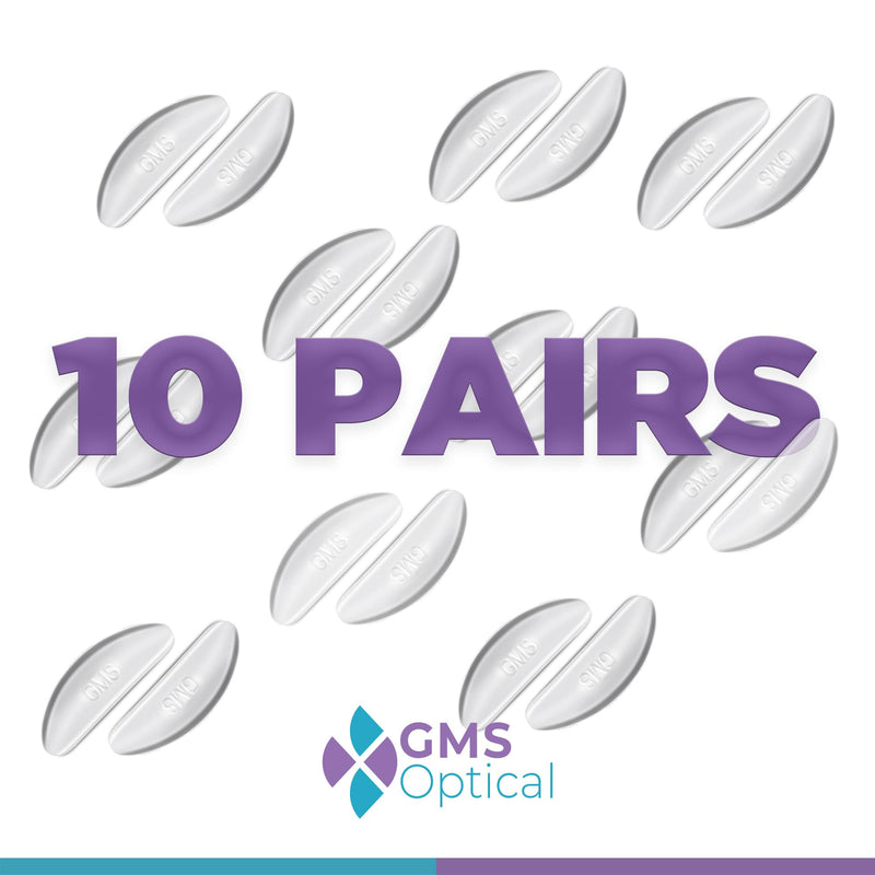 GMS Optical 1.8mm Reg-Thin/18mm Long Length - Anti-Slip Adhesive Contoured Soft Silicone Eyeglass Nose Pads with Super Sticky Backing (2 Sets / 5 Pack)(10 Pair)(Clear)