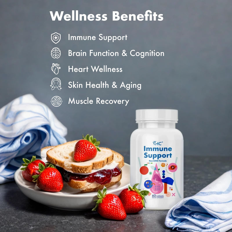 VHC Supplement with Vitamin C, Vitamin E, Selenium,Quercetin,Beta-Glucans,Graviola Leaf,Raspberry Fruit,Green Tea Leaf,Turmeric Rhizome,Grape Seed, 60 Capsules