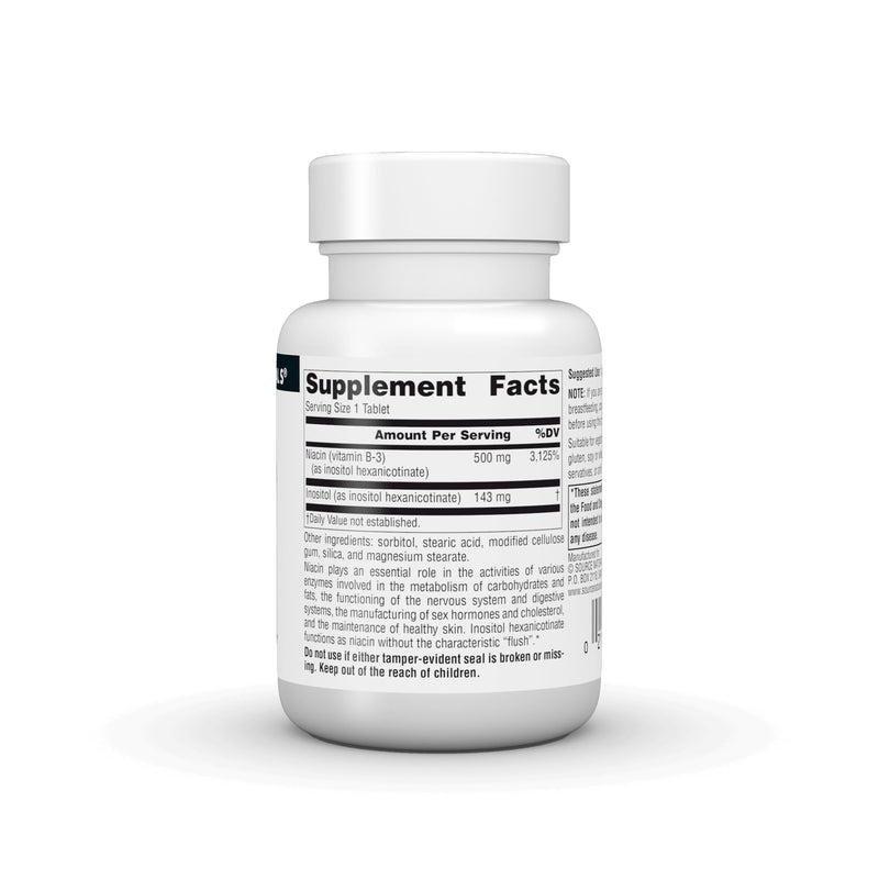 Source Naturals No-Flush Niacin, B-3, 500 mg - 30 VegetarianTablets | Cardiovasular Health | Energy Support*