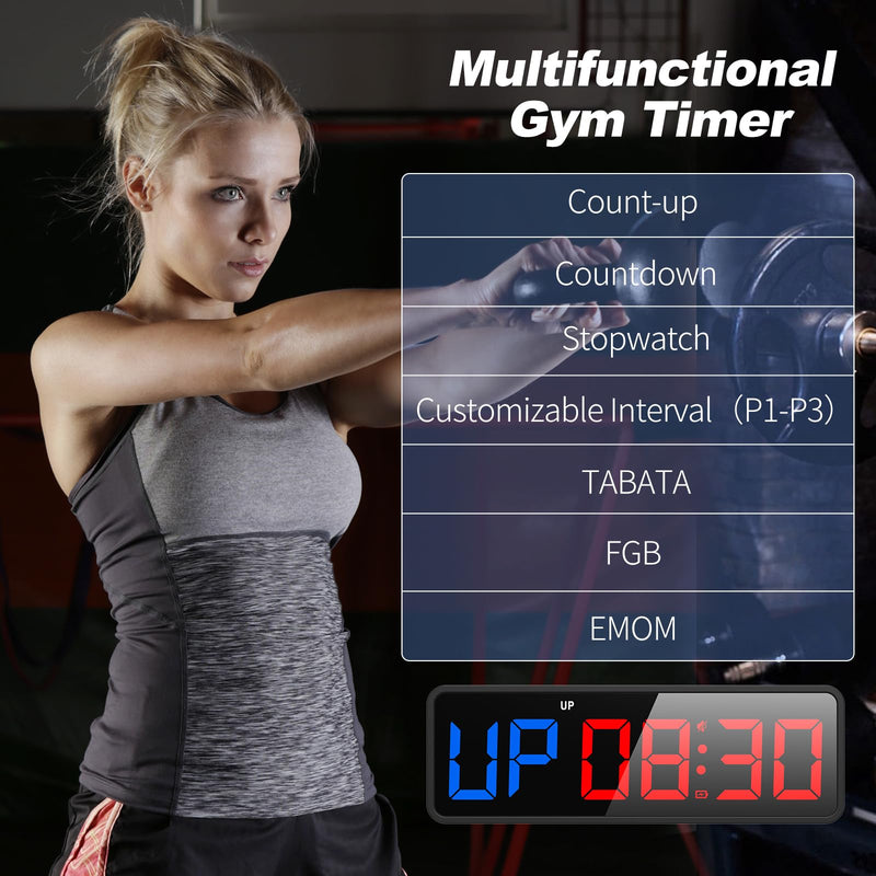 ANJANK Small Portable Gym Timer Clock, Strong Magnet, Workout Interval Timer with Powerful Battery, Stopwatch, Remote Control, Adjustable Brightness, Fitness Digital Timer for Home/Garage/Boxing Black