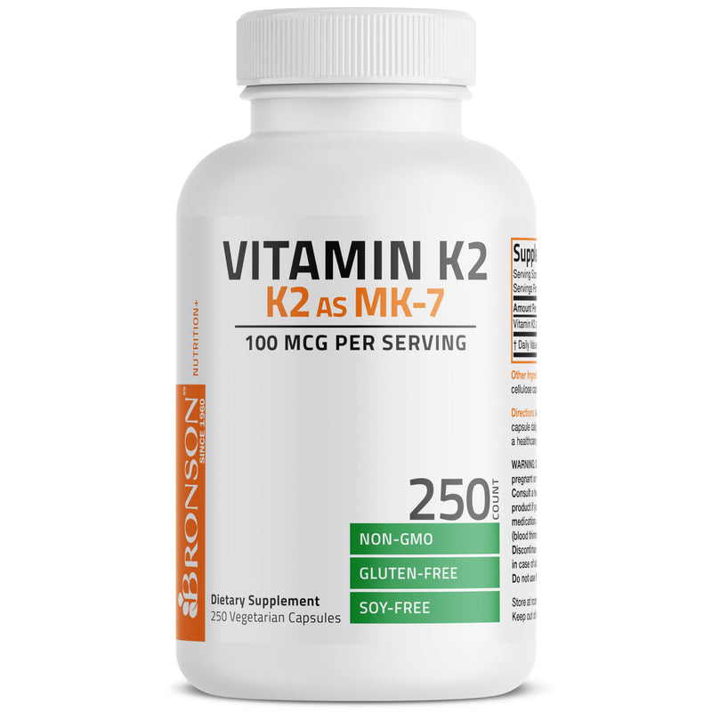 Bronson Vitamin K2 as MK-7 Menaquinone 100 mcg Non-GMO, 250 Capsules Unflavored 250 Count (Pack of 1)