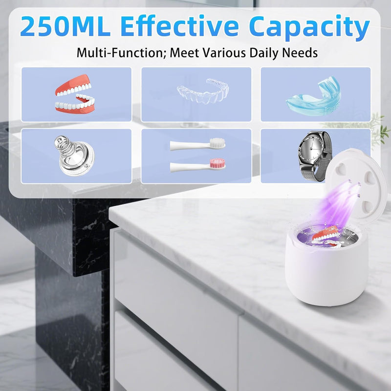 Ultrasonic Retainer Cleaner Machine, 42kHz Dental Cleaning Pod for Dentures, Braces, Mouth Guards, Night Guard, Toothbrush Heads, Jewelry, Aligner White - BeesActive Australia