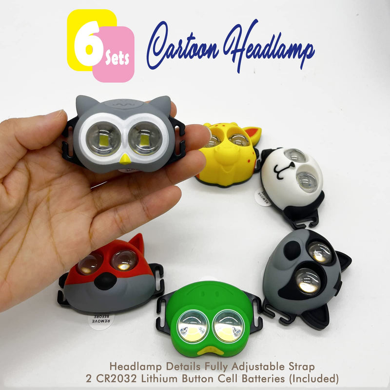 Headlamp for Kids, Battery Powered LED Headlamps, Owl Frog Giraff Dog Fox Raccoon Theme Gift for Children's Day, Birthday, Toddlers - 6 PCS 6 PCS Headlamps