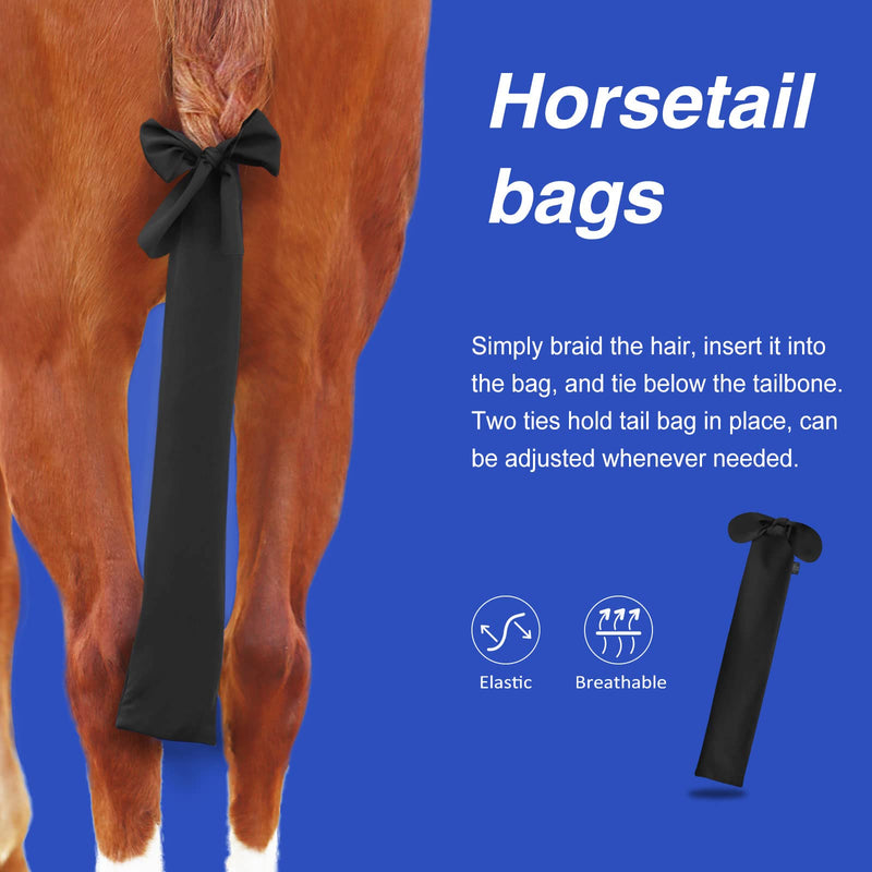 Harrison Howard Stretchy Tail Bag Breathable Horse Tail Guard Slip on Design Protect Horse Tail 2 Strand Closure Straps Keep Tail Clean & Protected 22" L Length Makes Grooming Easy-Classic Black Classic Black - BeesActive Australia