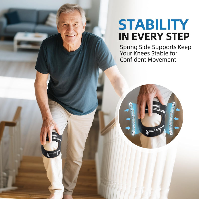CAMBIVO Patella Tendon Support Knee Brace for Women & Men, Adjustable Knee Strap with Gel Pad & Side Stabilizers, Breathable Lightweight Knee Support for Running, Training & Daily Use (Black, S/M) Black - BeesActive Australia