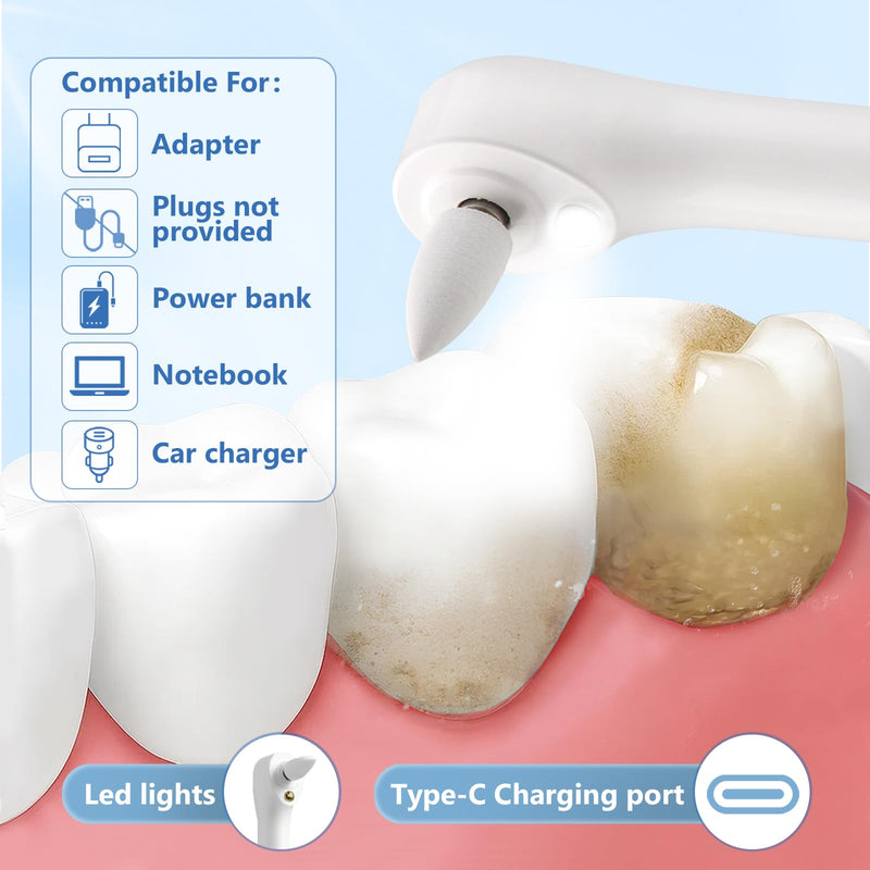 Teeth Polisher Kit: 6 Heads, 5 Speed Modes - for Teeth Cleaning Tools, Suitable for Daily Home Use,USB Rechargeable Teeth Whitening Kit with LED Light - BeesActive Australia