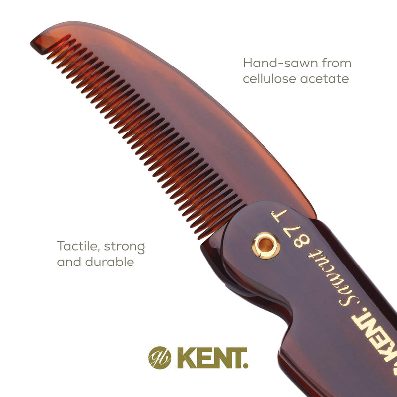 Kent 87T Handmade Folding Pocket Comb for Men, Fine Tooth Hair Comb Straightener for Everyday Grooming Styling Hair, Beard or Mustache, Use Dry or with Balms, Saw Cut Hand Polished, Made in England Pack of 3 Tortoiseshell