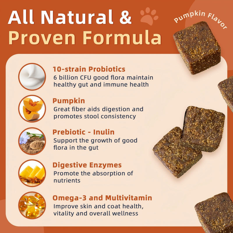 Probiotics for Dogs Soft Chews & Freeze Dried, Pumpkin Flavor