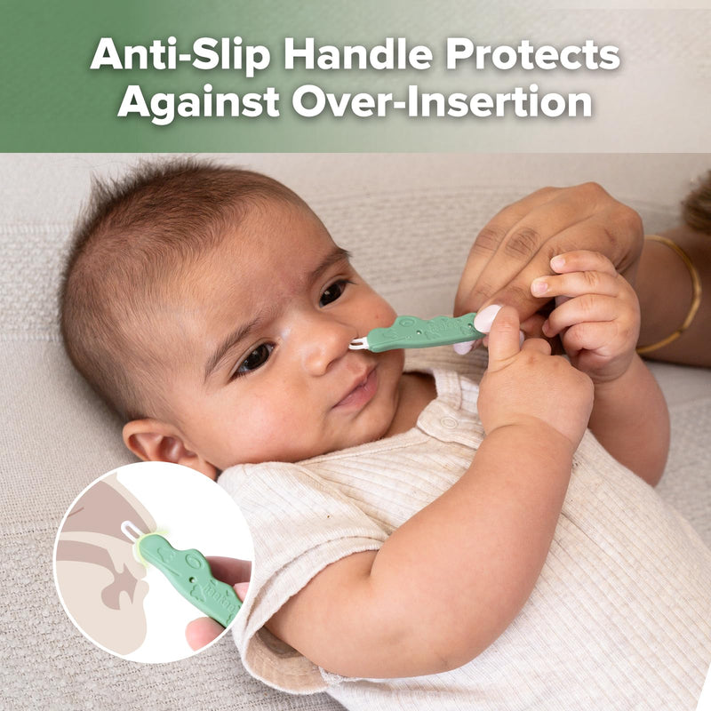 haakaa Baby Nose Cleaner & Ear Wax Removal Tool,The Unique Crocodile-Shaped Design,Newborn Essentials Must Haves - Pea Green