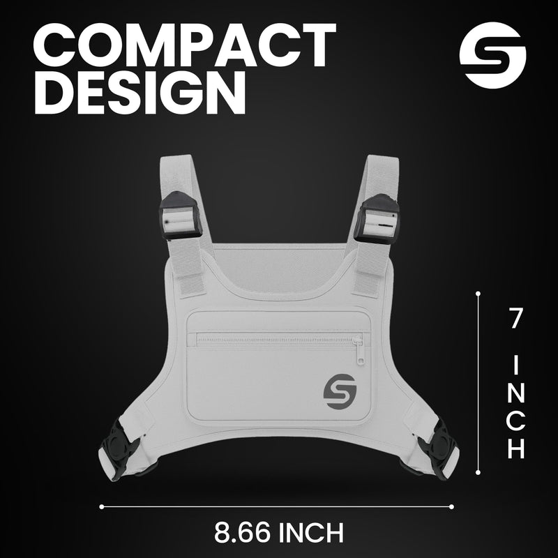 Running Chest Pack for Men Women with Collapsible Water Bottle, Water-Resistant Adjustable Chest Pack with Reflective Back for Cycling, Hiking, Workouts, with Phone Holder and Extra Storage White