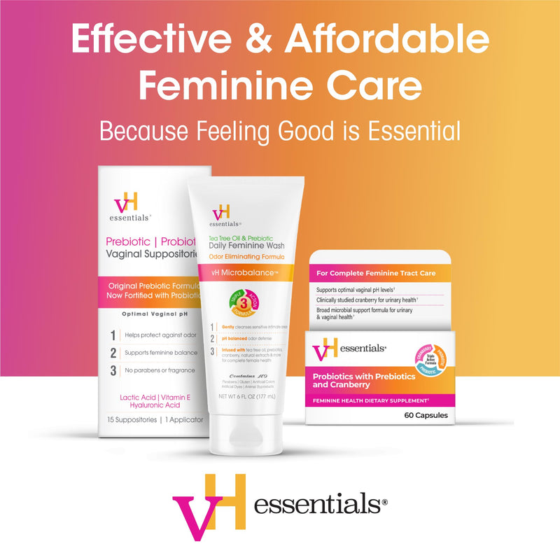 vH essentials Probiotics with Prebiotics,60 Capsules (3 Pack) | Cranberry & Vitamin C, Vaginal Probiotics Support Gut Balance, Vaginal Health & Urinary Tract Health for Women