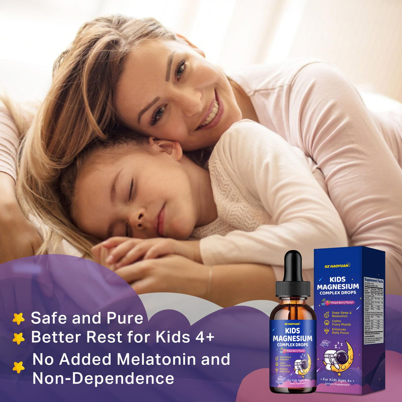 Magnesium Complex Liquid for Kids, Magnesium Glycinate, Malate, Taurate, Citrate with L-Theanine, Vitamin B6, B12, D3 Kids Liquid Drops for Sleep, Relaxation, Calm, Focus - 4 Fl Oz, Mixed Berry Flavor 4 Fl Oz (Pack of 1)