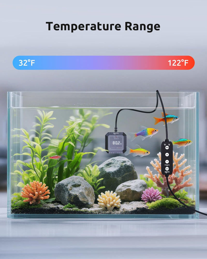 Aquarium Thermometer Submersible, Digital Fish Tank Thermometers with USB for GlassTank, Aquariums Temperature Gauge ±1℉ Accurate, Suitable for Fish, Turtle, Saltwater or Freshwater, 6.56ft Power Cord Grey