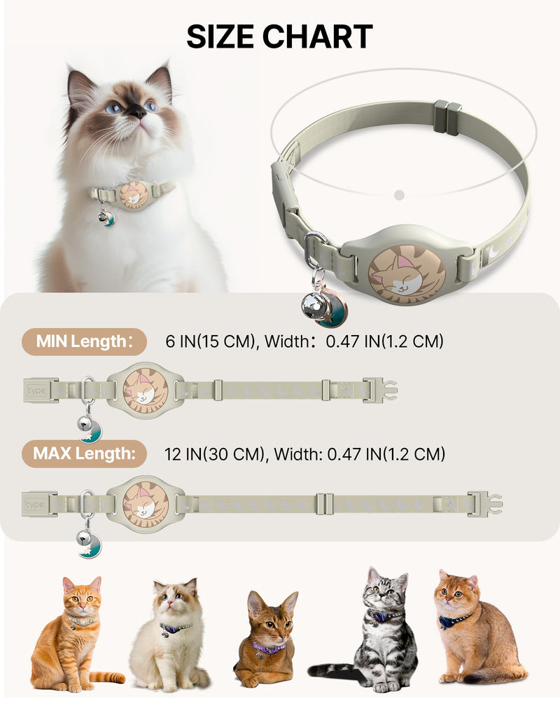 Cat Collar with Airtag Holder, Breakaway Airtag Cat Collar for Apple Air Tag with Luminous & Reflective Pattern, Waterproof GPS Cat Tracker Collars for Boy Girl Cats Kittens with Bell, Khaki (6-12") - BeesActive Australia