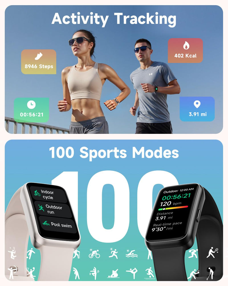 TOOBUR Fitness Tracker Watch, NO APP NO Phone Required, 3ATM Waterproof, Heart Rate/Body Energy/Sleep Monitor, 100 Sports Modes, Step Counter Pedometer Watch, Activity Tracker for Men Women, Black - BeesActive Australia
