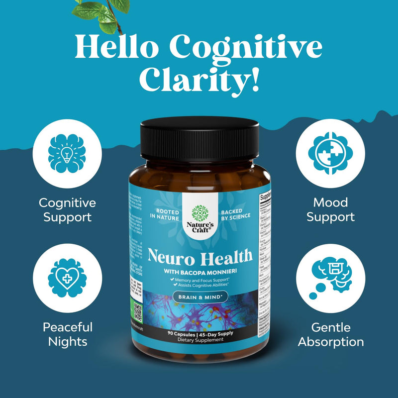 Nootropic Brain Supplement for Memory and Focus Support - Vitamins for Mental Support & Clarity with Bacopa Monnieri, VIT A, B6, Riboflavin, Niacin, Thiamin & Folate - Cognitive Complex - 90 Ct 90 Count (Pack of 1)
