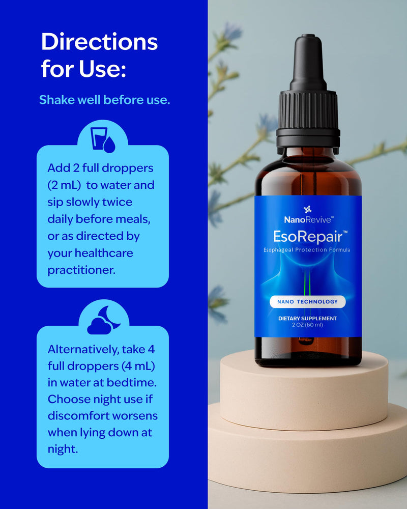 EsoRepair Nano Esophageal & Stomach Health Supplements for Men & Women - Digestive Comfort - Slippery Elm Bark, Zinc L-Carnosine & Aloe Vera Extract - Non-GMO & Dairy Free