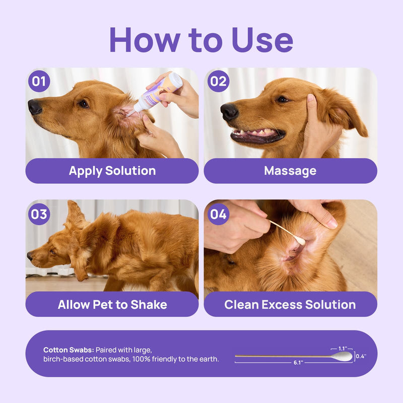 HICC PET Ear Cleaner for Dogs & Cats, 118ml Dog Ear Wah for Soothing Ear Discomfort, Dog Ear Drops To Stop Wax Build Up, Head Shaking, Scratching Ear Odour (116ml) 116ml