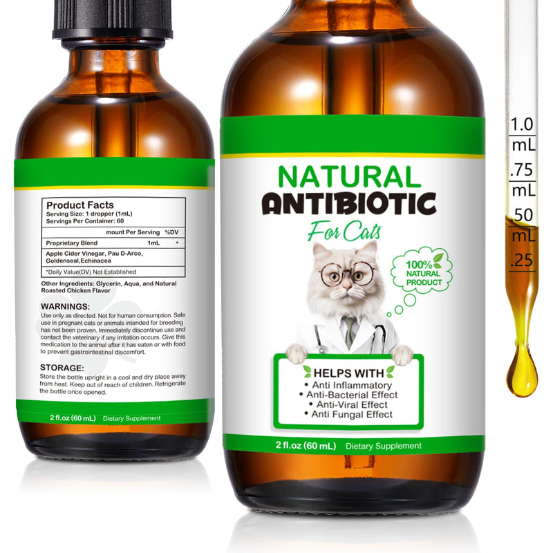 Antibiotics for Cats,60ML Cat Antibiotics for Infections,Natural Antibiotics for Cat,Pet Antibiotic for Allergy Relief,Support Immune System,Health Supplies Cats