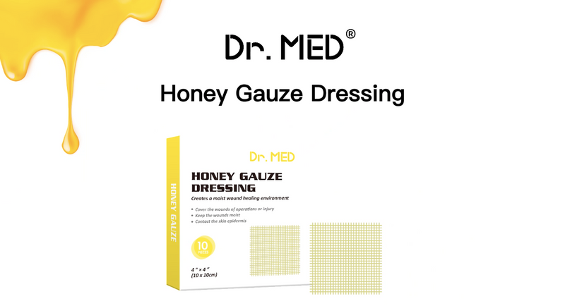 Dr. Med Manuka Honey Gauze Dressing 4" x 4", (5 PCS/Box) Honey Medical Bandage Wound Care Patch for Minor Abrasions, Cuts, Lacerations, Scald and Burns for Wound Healing, Chemical and Drug Free Manuka Honey Gauze 4" x 4" - 5 Pcs/Box